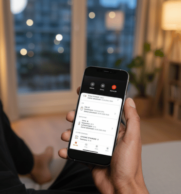 Ein Smartphone mit der velocate 2 App und der Sensoren Anzeige.