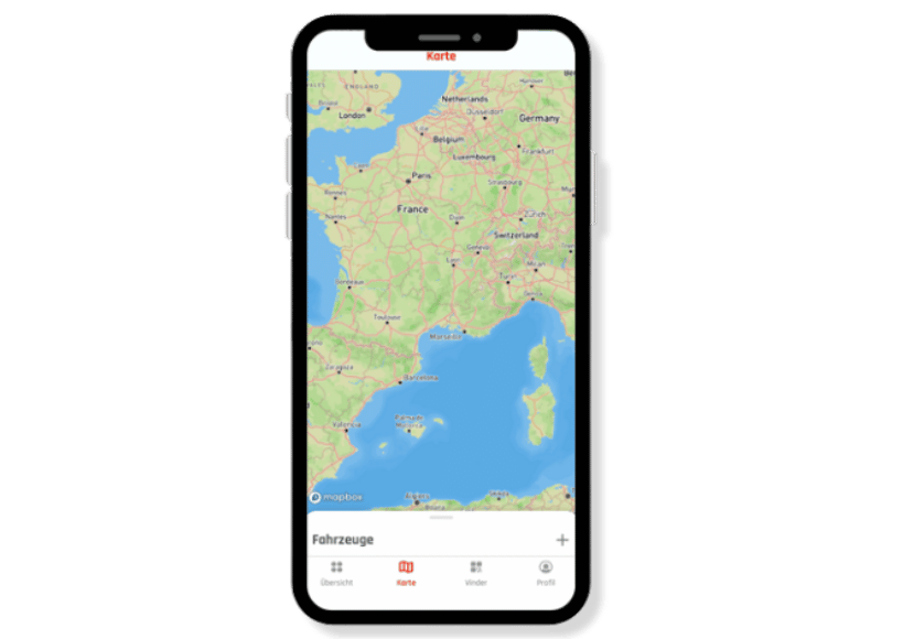 Smartphone zeigt Live-Ortung in der velocate&sup2; App auf einer Karte